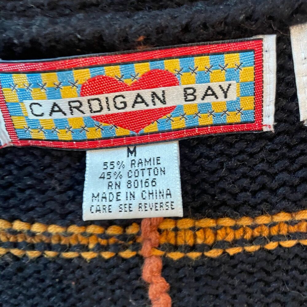 Vintage Cardigan Bay Hand Knit Fall Football Leaves Chunky Button Sweater medium - Picture 3 of 8